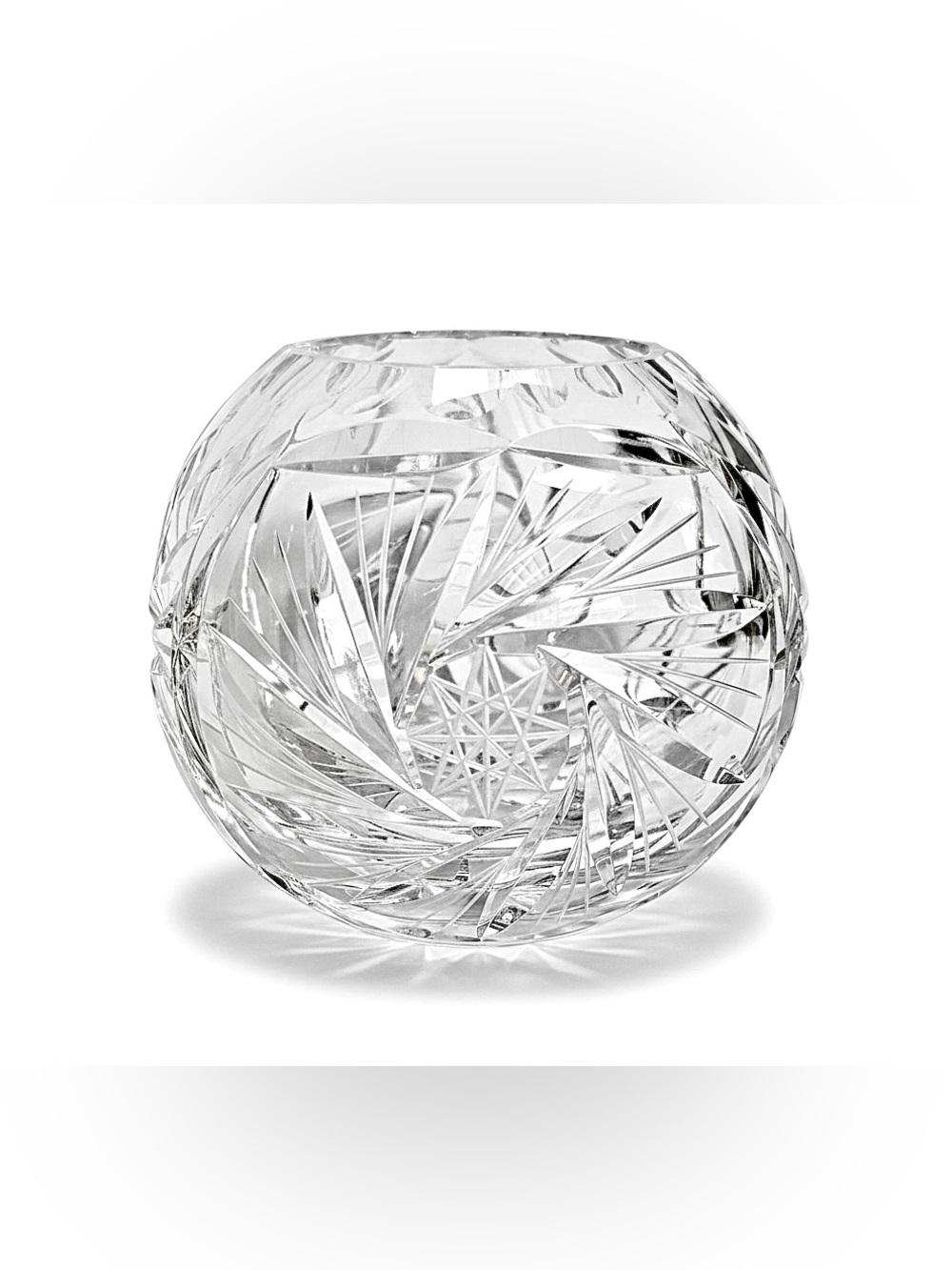 Vintage Cut Crystal Rose Bowl Starburst Pinwheel Heavy Brilliant Centerpiece 4”